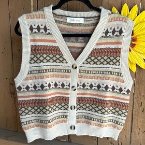 Women's Beige and Orange Sweater Vest